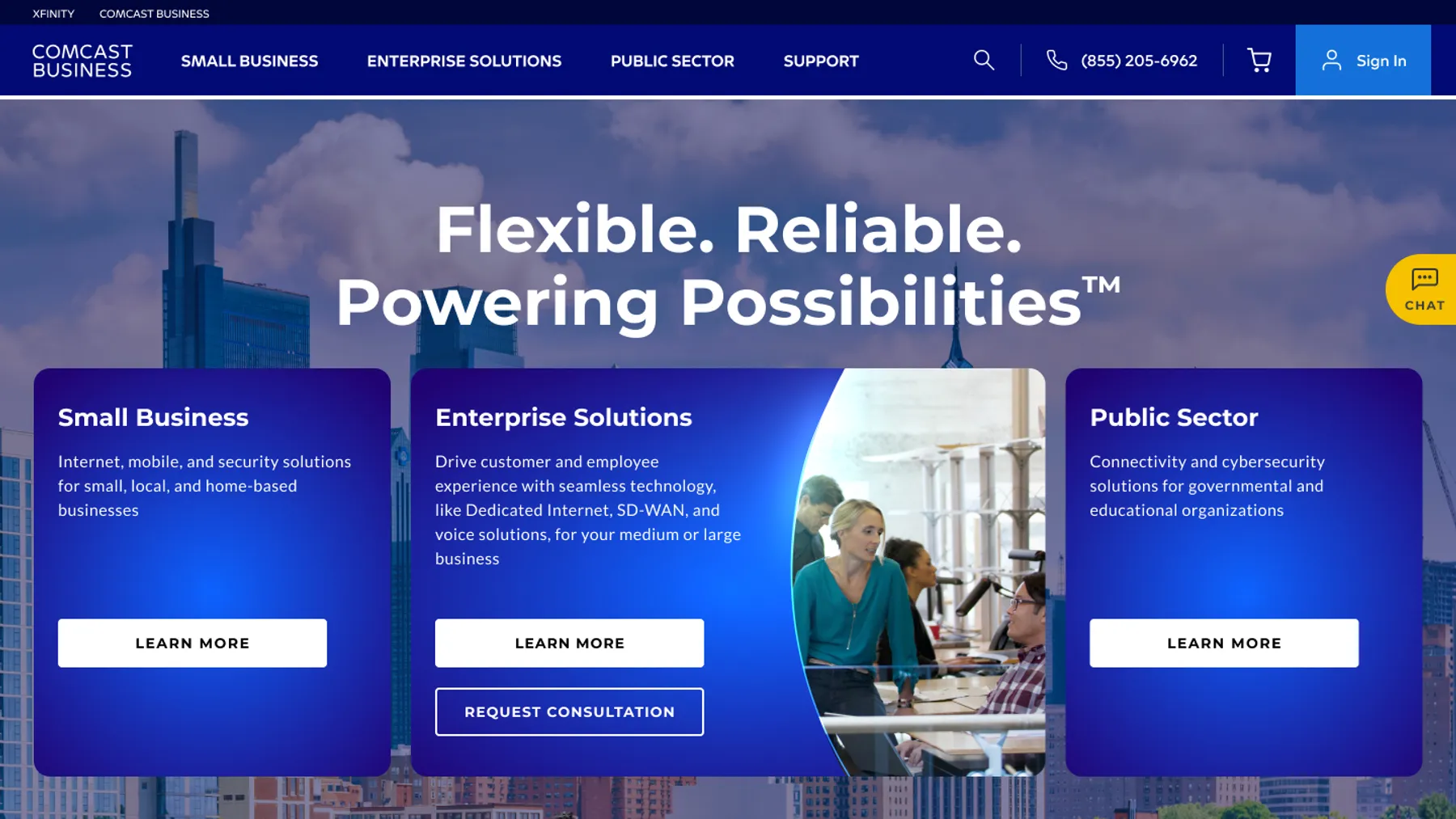 Screenshot of Comcast Business Front Door