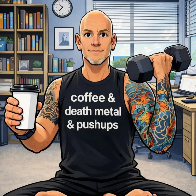 coffee death metal and pushups illustration